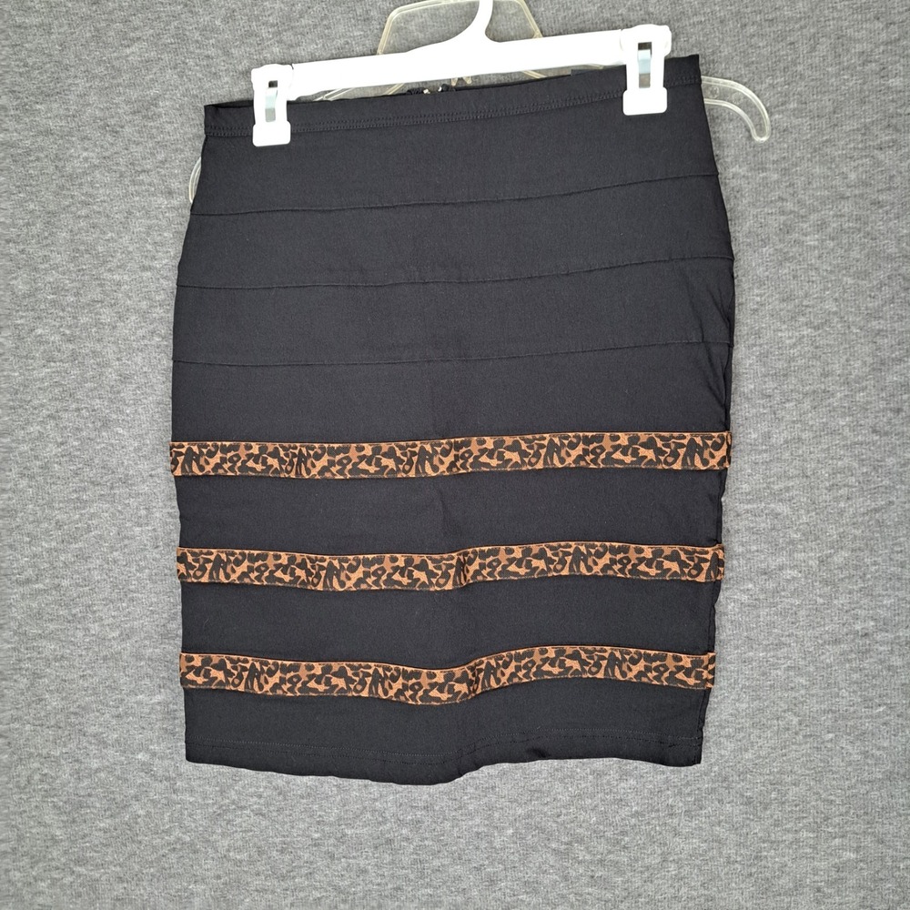 Heart Crush Womens Zip Back Pencil Mini‎ Skirt Size 3 Juniors Black Leopard